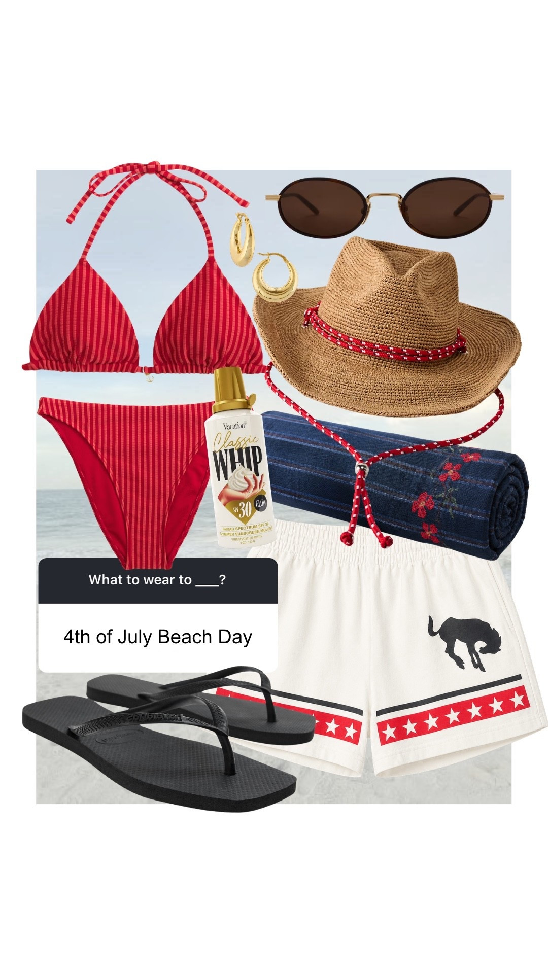 What to wear for a 4th of July beach day! #kathleenpost

Hamptons vibes, beach chic outfit, patriotic swim look, beach outfit