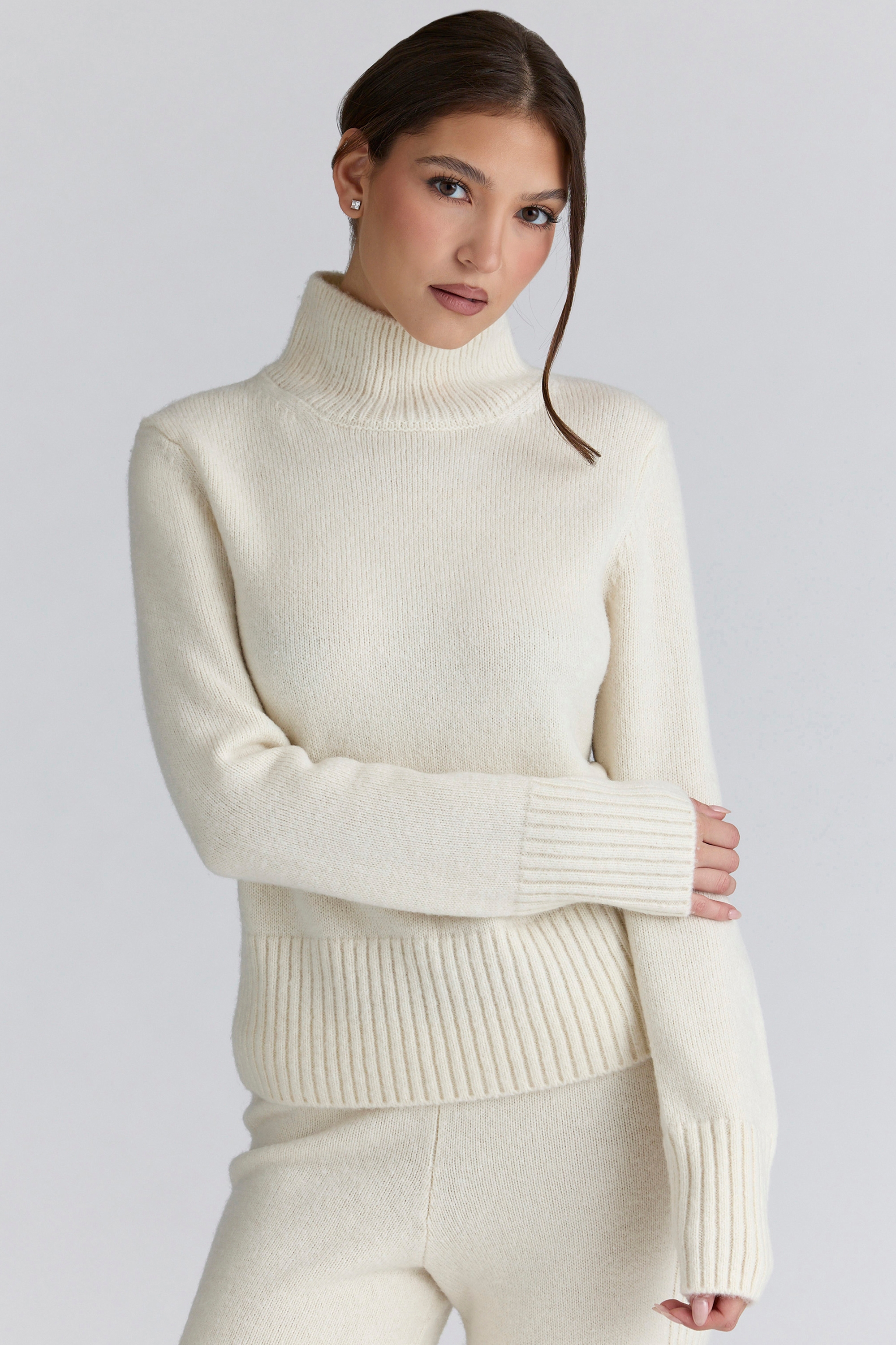ivory merino wool roll neck sweater | House of CB