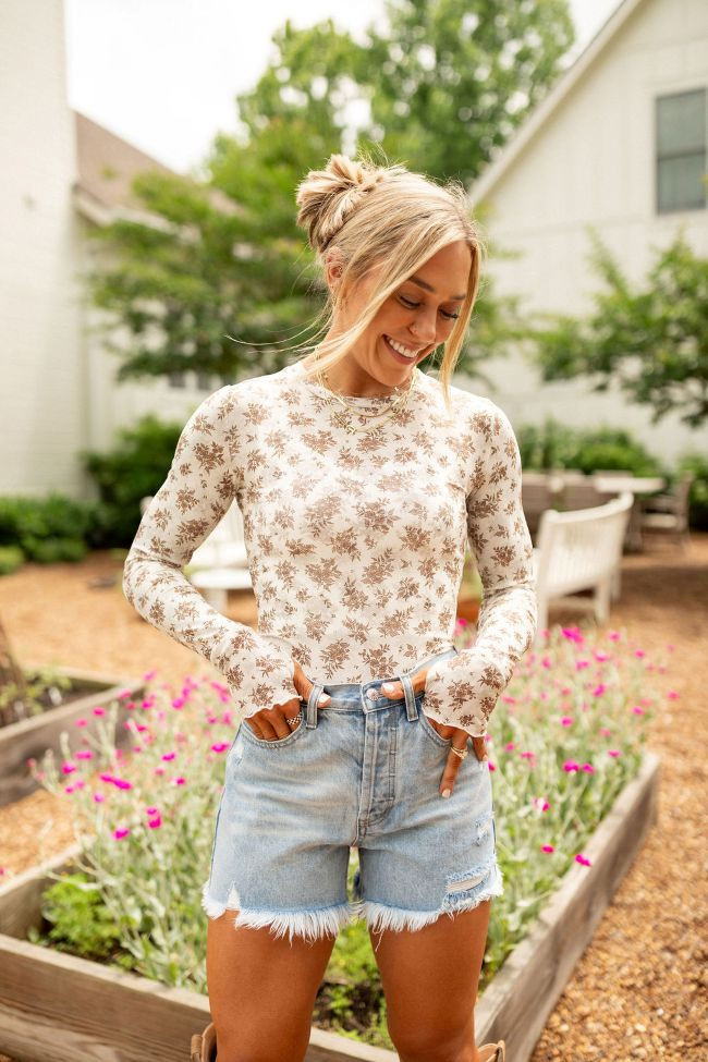The Sydney Brown Floral Mesh Top Holley Gabrielle X Pink Lily | Pink Lily