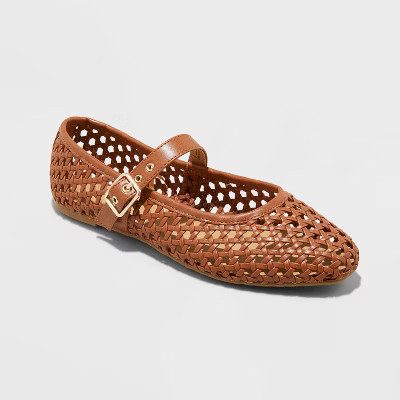 Women's Sylvia Woven Mary Jane Ballet Flats with Memory Foam Insole - Universal Thread™ Cognac 8: Cushioned Footbed, Flexible Outsole | Target