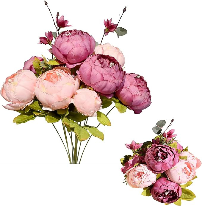 Mandy's Artificial Silk Autumn Pink Peony Flowers 2 Bouquet for Home Wedding Decoration | Amazon (US)