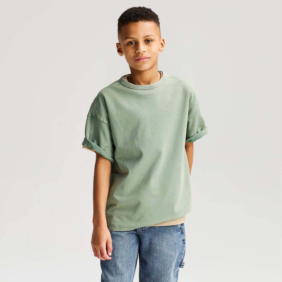 Boys' Short Sleeve Oversized Heavyweight Washed T-Shirt - Cat & Jack\u2122 Olive Green M | Target