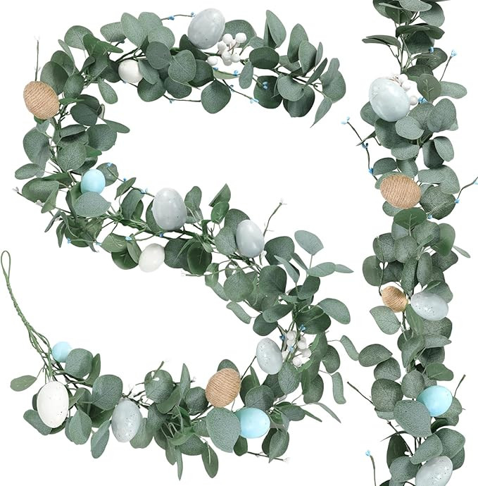 Zeyune 6ft Long Easter Garland Artificial Garland with Easter Eggs Spring Mixed Eucalyptus Garlan... | Amazon (US)