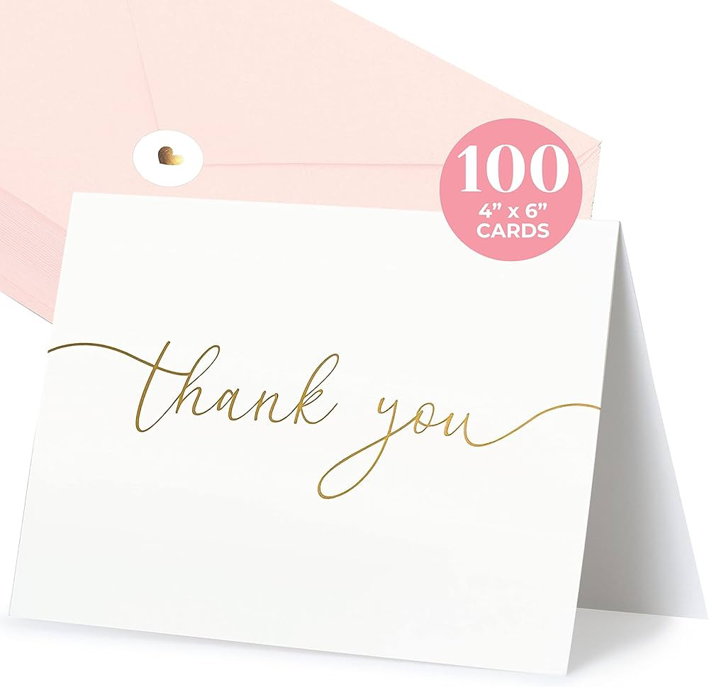 100 Bulk Thank You Cards with Envelopes - Blank Cards and Envelopes - Thank You Cards Wedding wit... | Amazon (US)