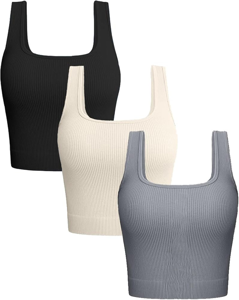 3Pcs Ribbed Cropped Tank Tops for Women 2024,Camisole Basic Cute Crop Tops for Women Square Neck ... | Amazon (US)