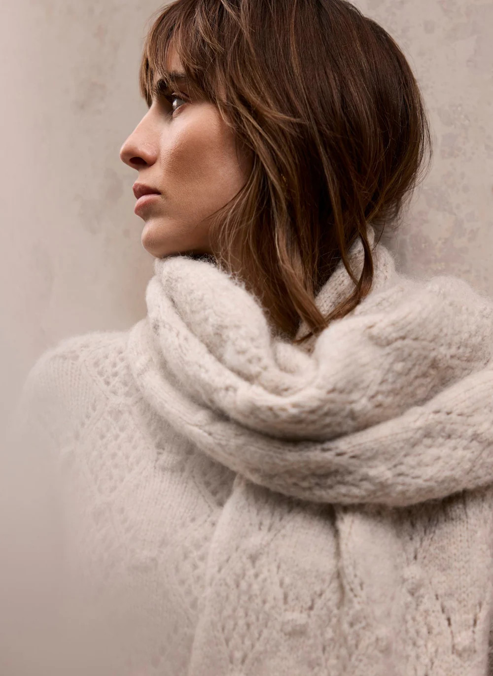 Neutral Cable Knit Scarf | Mint Velvet