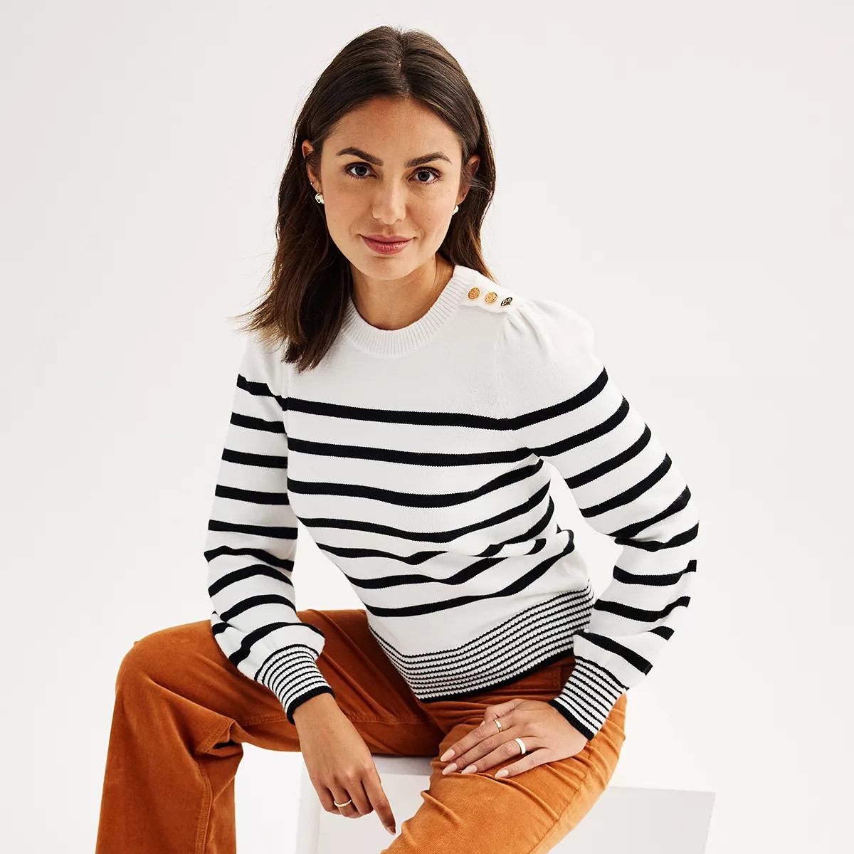 Women's DRAPER JAMES RSVP™ Button Shoulder Puff Sleeve Crewneck Sweater | Kohl's
