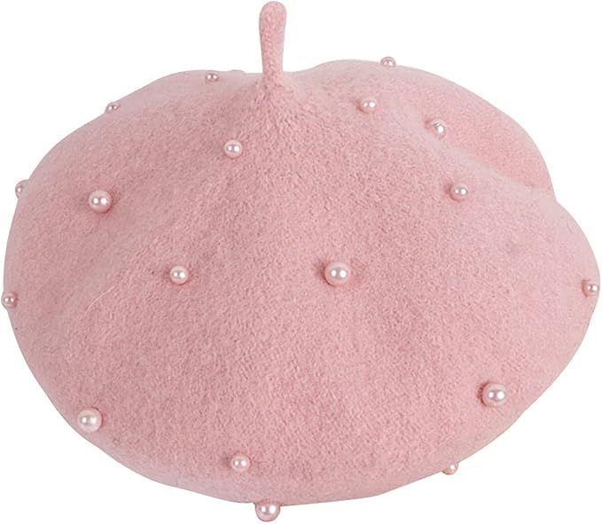 FOMOYUU Kids Girl French Wool Pearl Berets Princess Warm Fashion Toddler Girls Cap Hats 2-6Y | Amazon (US)