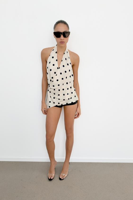 POLKA DOT SATIN EFFECT HALTER TOP | Zara US