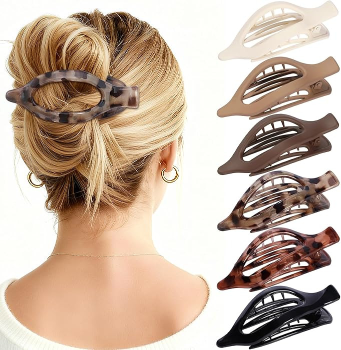 Flat Hair Clips for Women - 6 PCS French Flat Claw Clips Medium Hair Clips for Girls Large Hair C... | Amazon (US)