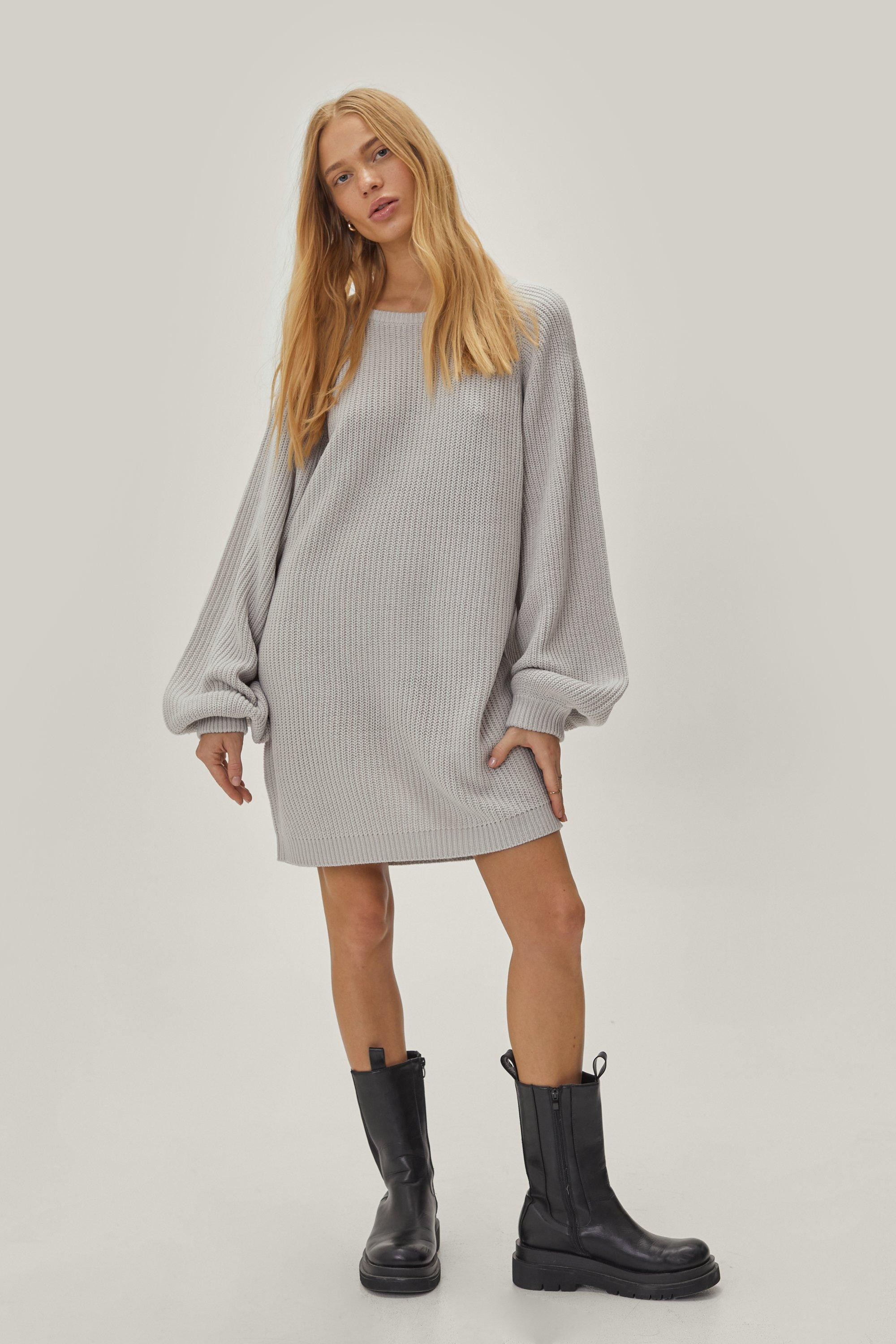 Womens Petite Recycled Crew Neck Sweater Dress - Grey - 10 | Nasty Gal (US)