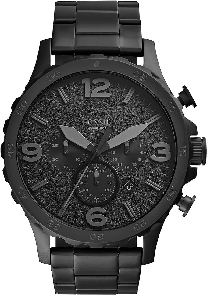 Fossil Men's Nate Quartz Stainless Steel Chronograph Watch, Color: Black (Model: JR1401) | Amazon (US)