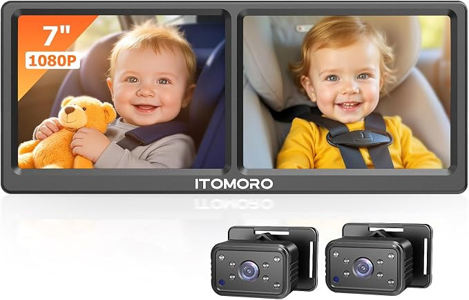 Itomoro Baby Car Camera for 2 Kids, 7 Inch HD 1080P Split Screen Dual Car Camera Baby Monitor, 15... | Amazon (US)
