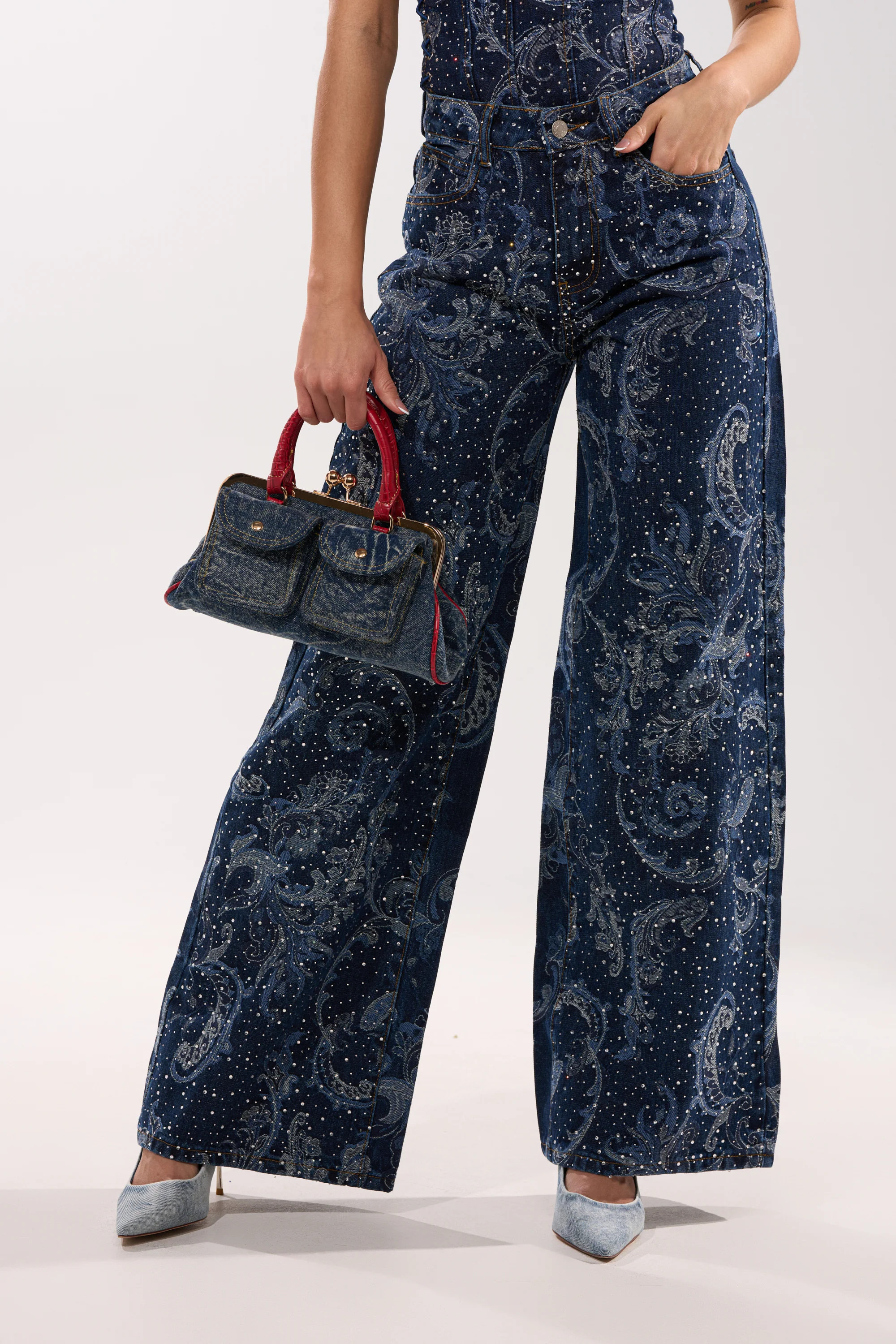 ELEVATED WIDE LEG DENIM WITH RHINESTONES | AKIRA