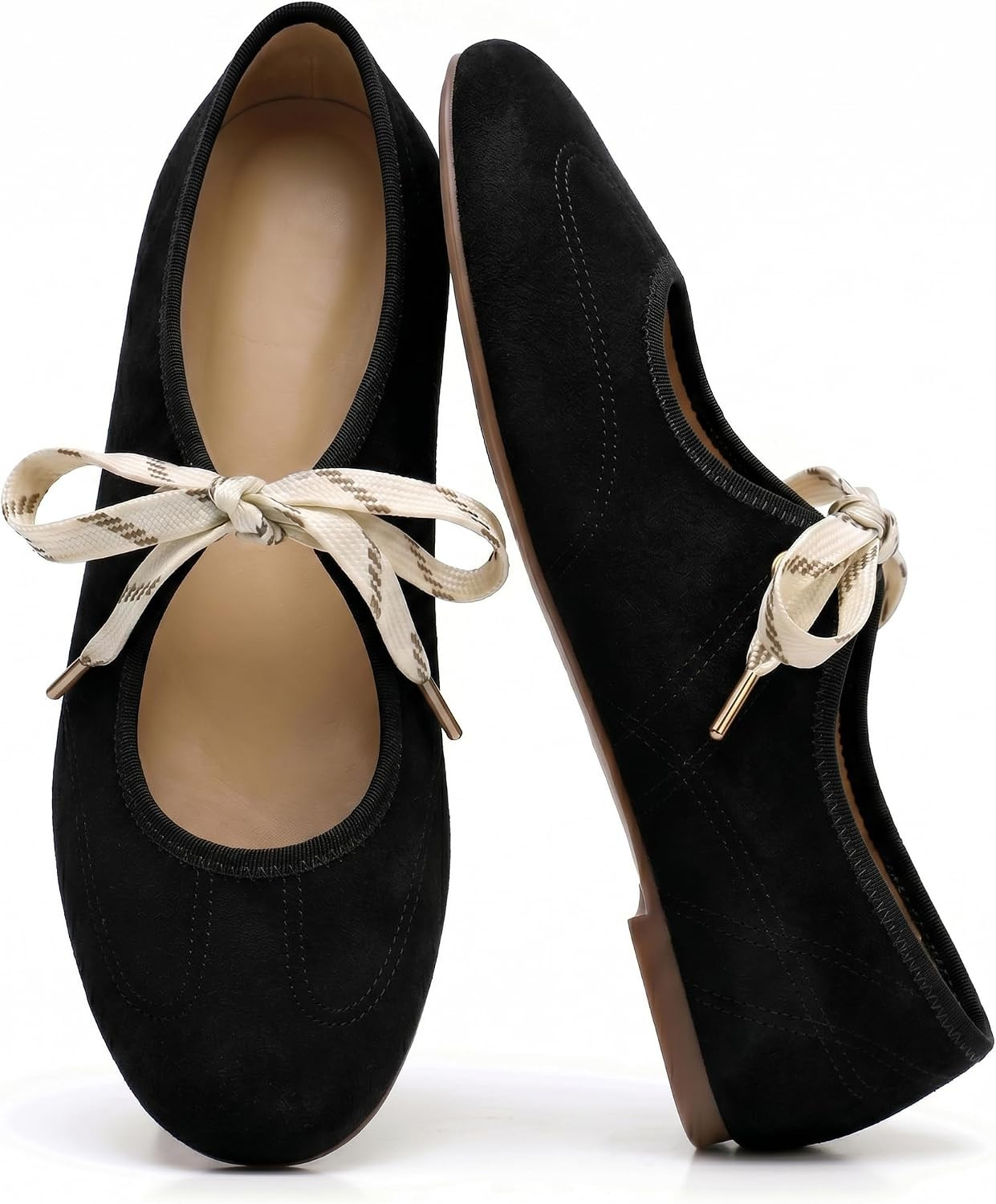 Lace up Ballet Flats for Women Round Toe Mary Jane Ballerina Flats | Amazon (US)