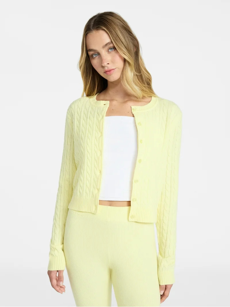 No Boundaries Cable Knit Button Front Cardigan, Women's XXS-XXL | Walmart (US)