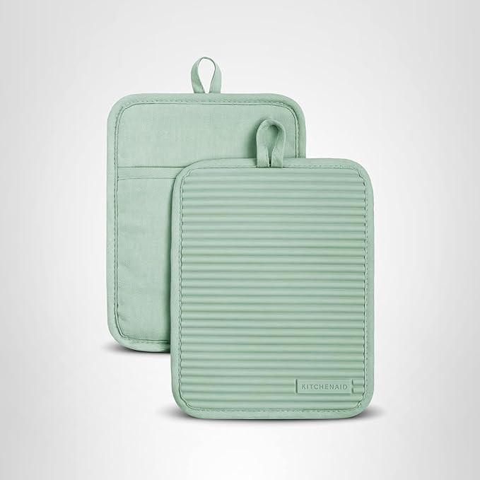 KitchenAid Ribbed Soft Silicone Pot Holder 2-Pack Set, Pistachio Green, 7"x9" | Amazon (US)