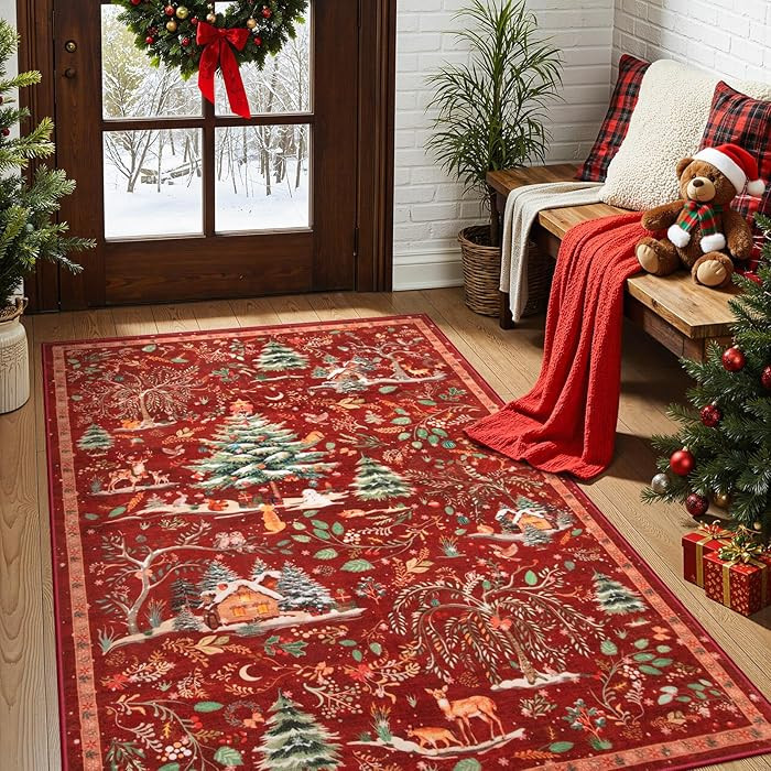 Lahome Christmas Washable Rug 3x5, Non Slip Christmas Entryway Area Rug, Soft Xmas Living Room Th... | Amazon (US)