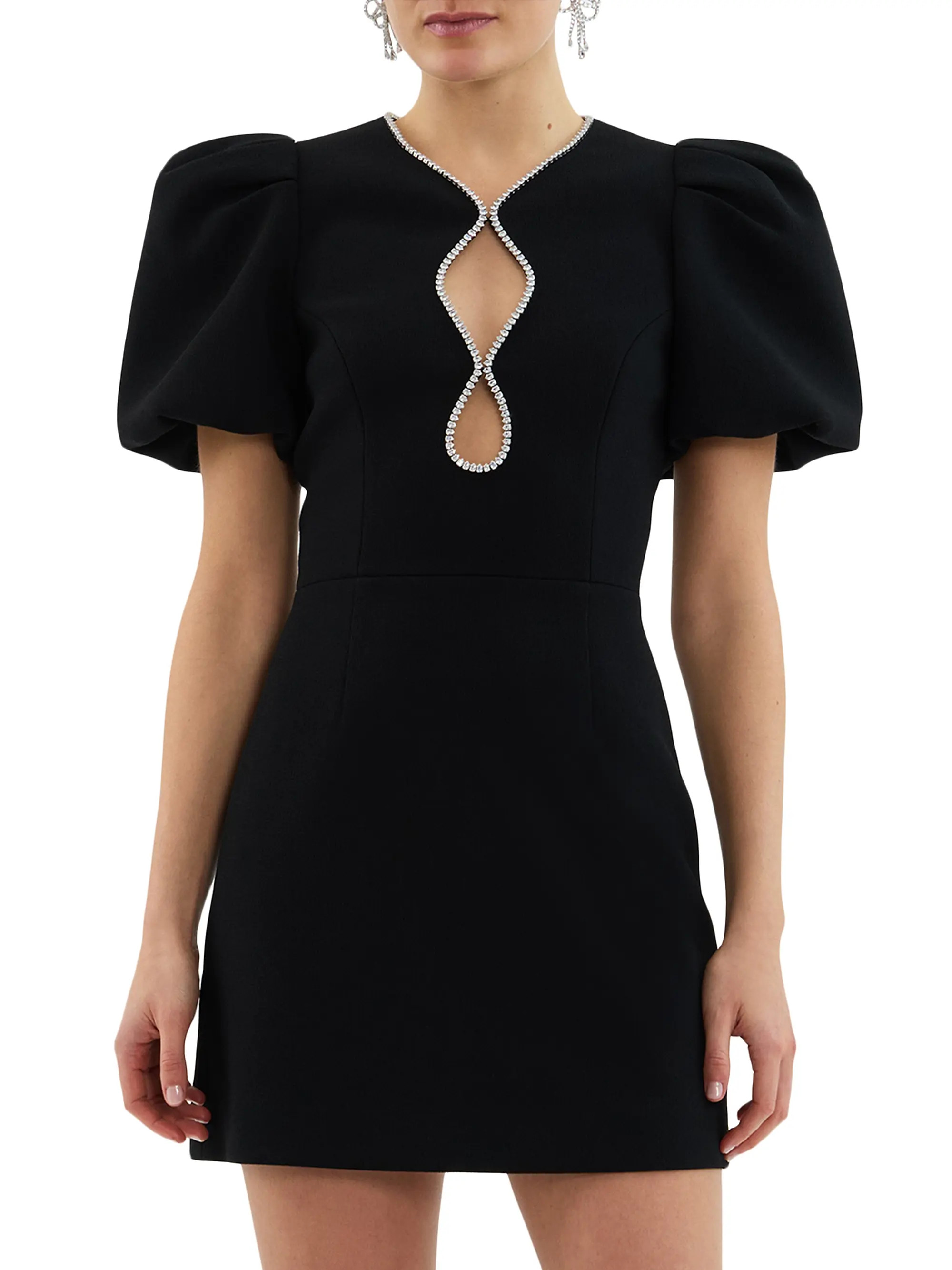 Estella Crystal-Embellished Balloon-Sleeve Minidress | Saks Fifth Avenue