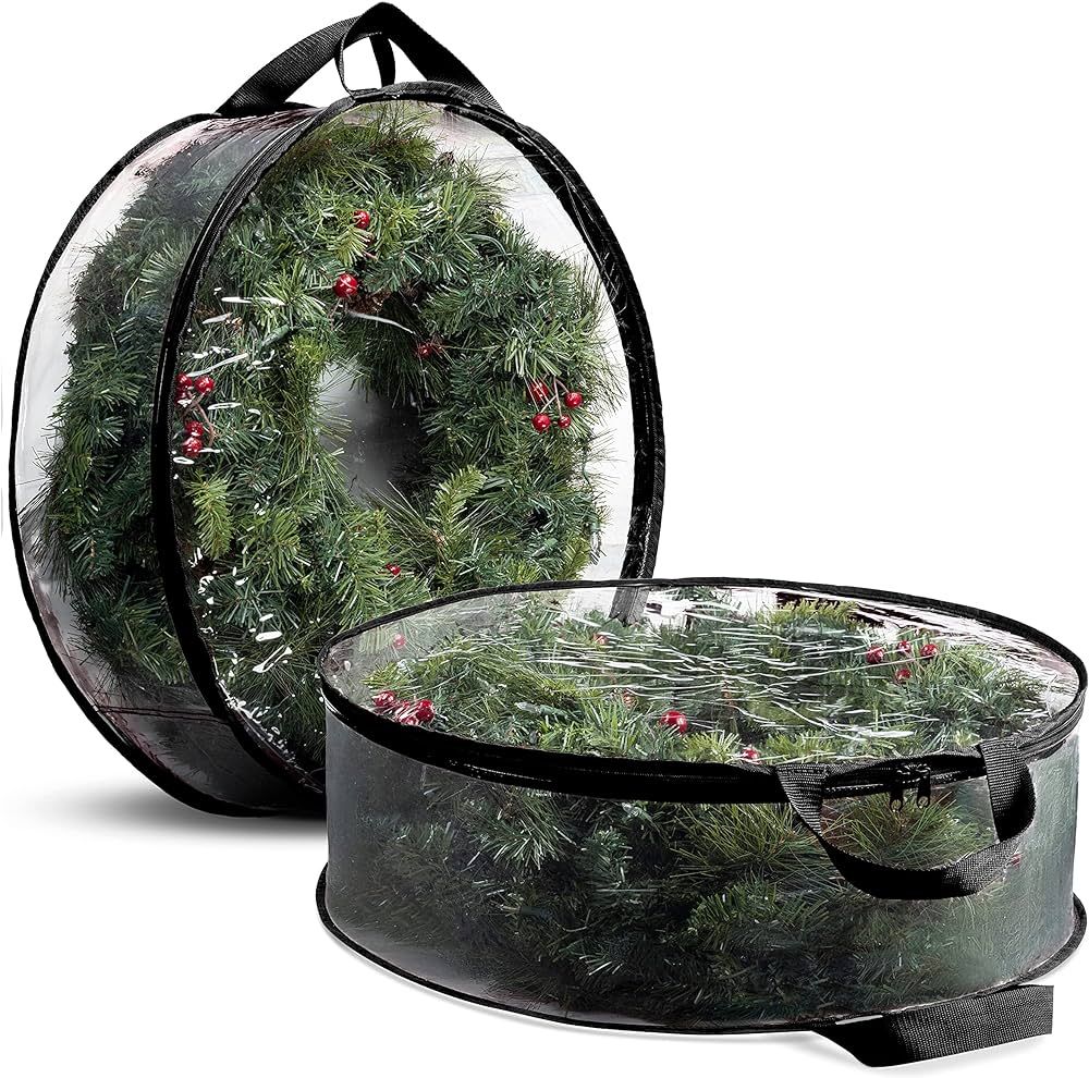 ZOBER Christmas Wreath Storage Container - 24 Inch Plastic Wreath Storage Bag - Dual Zippered Wre... | Amazon (US)