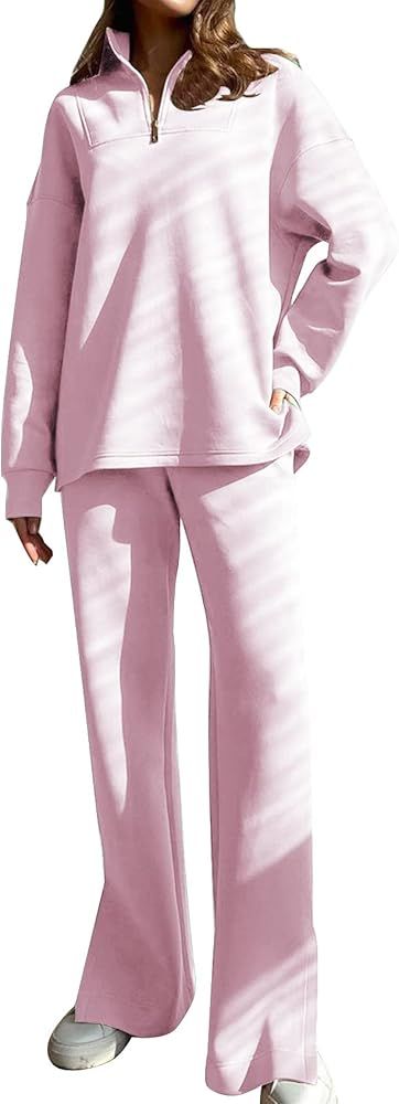 Flygo Womens 2 Piece Outfits Fleece Sweatsuit 1/4 Zip Pullover Sweatshirt Joggers Pants Set Loung... | Amazon (US)