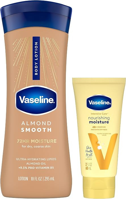 Vaseline Body Lotion, Almond Smooth, 72HR Moisture with Pro-Vitamin B5 + Travel-Friendly Nourishi... | Amazon (US)