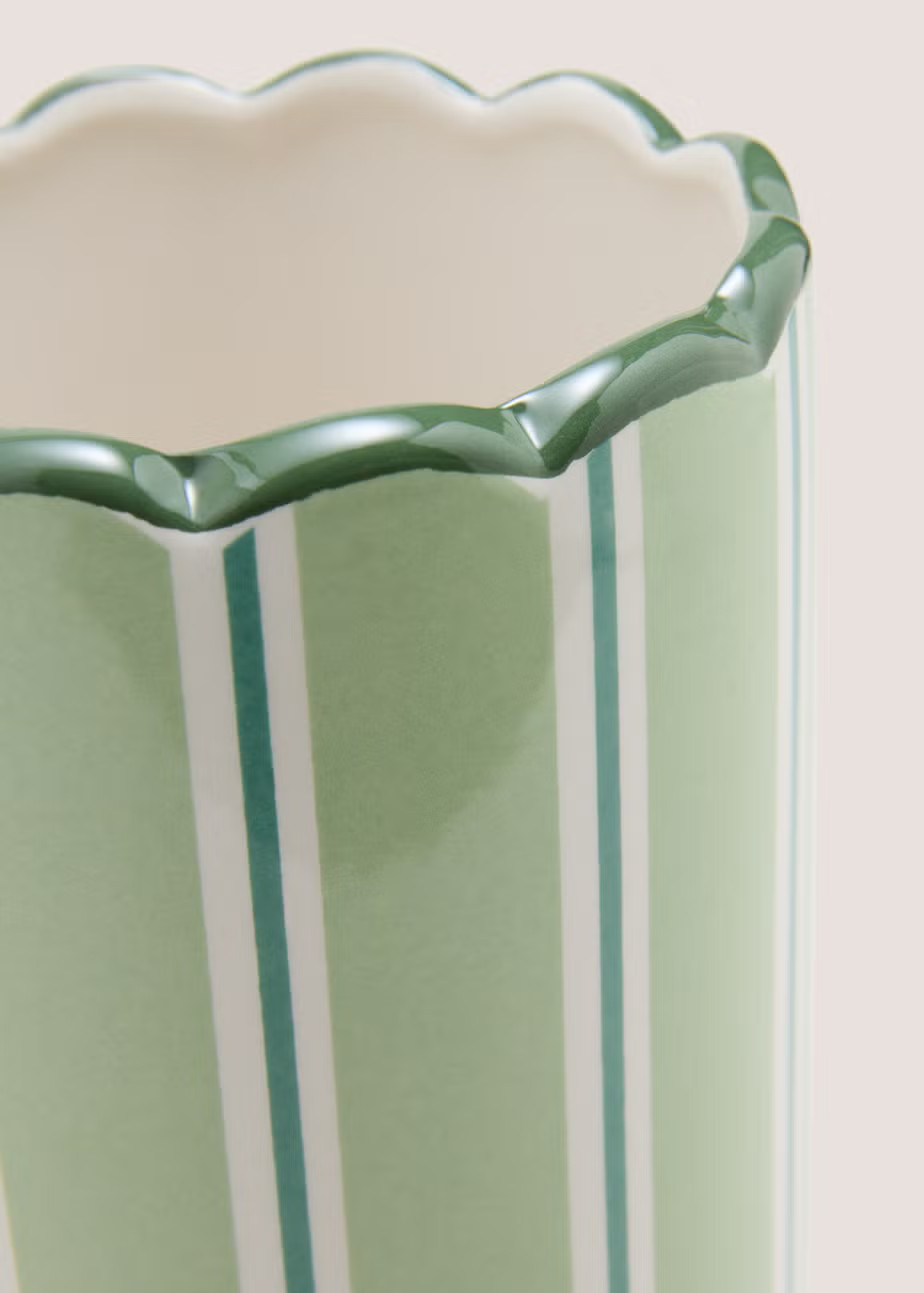 Green Stripe Scalloped Vase | Matalan (UK)