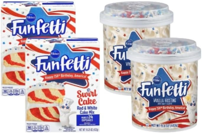 Pillsbury Funfetti Red & White Swirl Cake Mix & Vanilla Frosting, Makes 48 Cupcakes, 61.7 Ounces | Amazon (US)