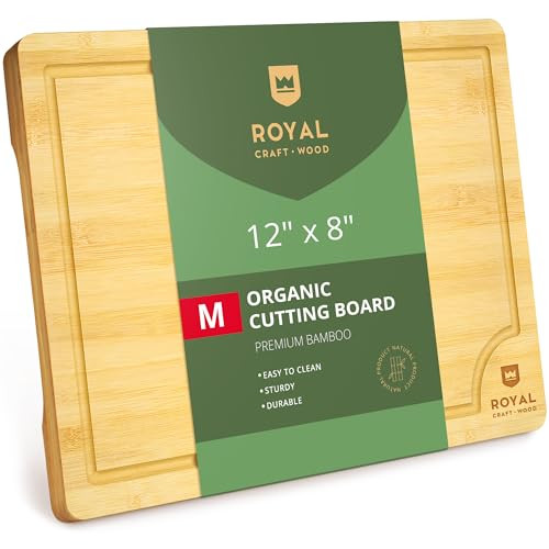 ROYAL CRAFT WOOD Organic Bamboo Cutting Board with Juice Groove - Kitchen Chopping Board for Meat (Butcher Block) Cheese and Vegetables | Amazon (US)