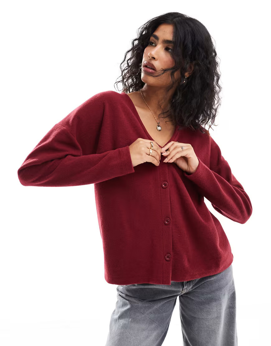 ASOS DESIGN supersoft boxy oversized cardigan in burgundy-Red | ASOS (Global)