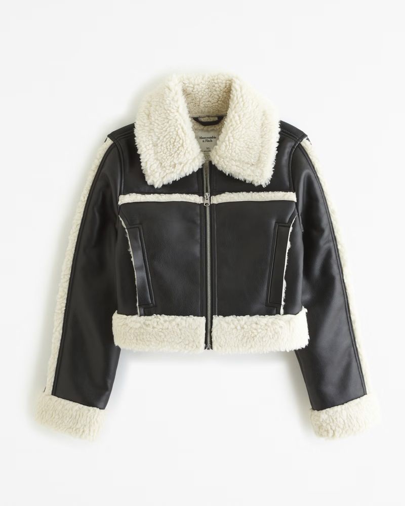 Women's Cropped Vegan Leather Shearling Jacket | Women's Coats & Jackets | Abercrombie.com | Abercrombie & Fitch (US)