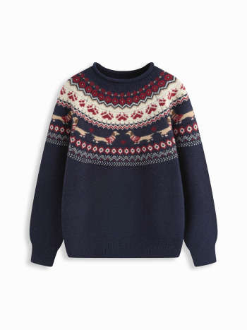 Knit Fabric Dachshund Detail Round Neckline Oversized Sweater  For Daily Casual Home | Cider