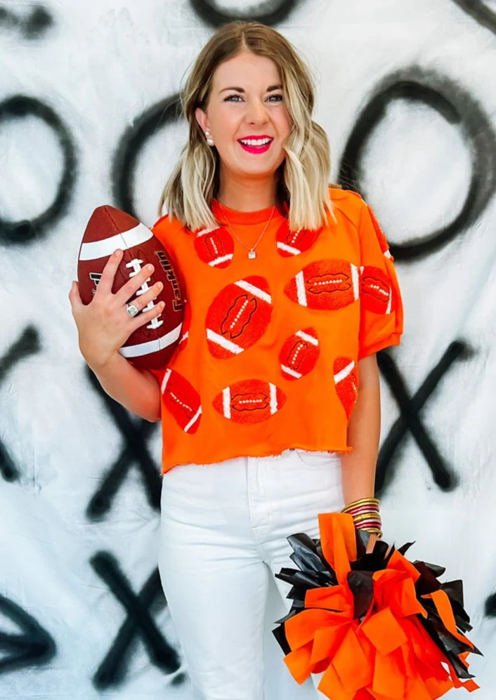 Fuzzy Football Tee - Orange | Southern Roots
