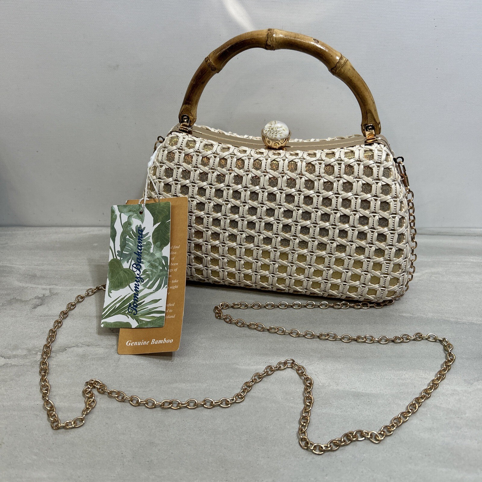TOMMY BAHAMA NATURAL BAMBOO TROPICAL WOVEN CLUTCH w CHAINLINK STRAP HANDBAG  | eBay | eBay US