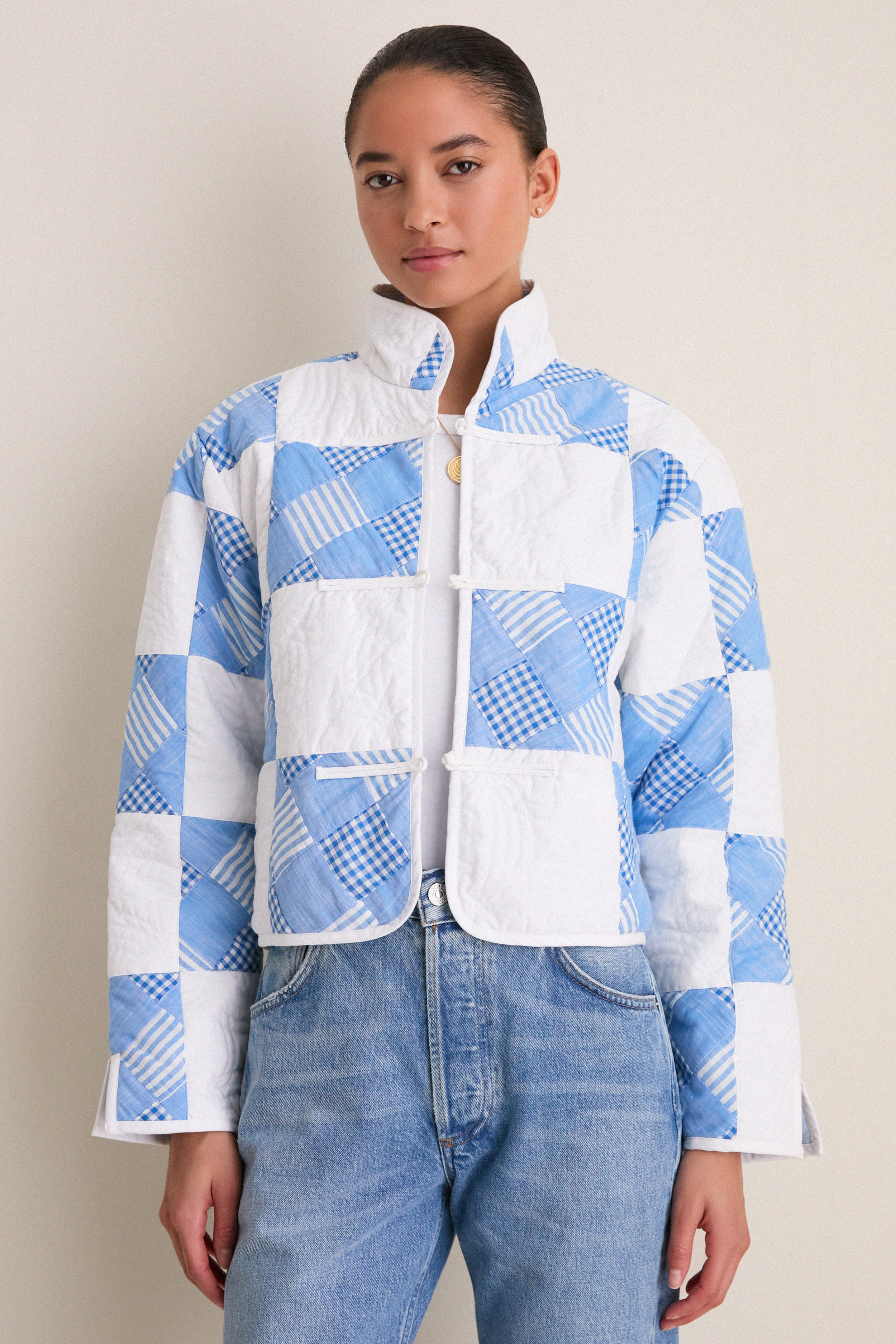 Blue and White Quilted Cropped Townley Jacket | Tuckernuck (US)