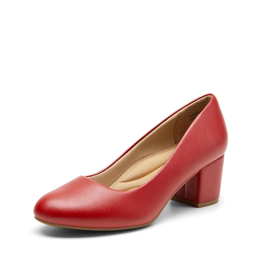 DREAM PAIRS Women's Pumps Low Chunky Block Heel Dress Shoes Closed Round Toe Comfortable Heels | Amazon (US)
