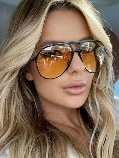 Black frame Gradient Orange Sunglasses | SHEIN