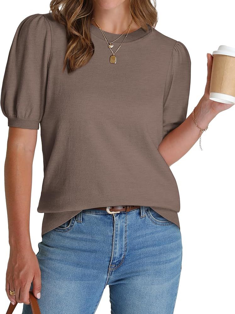 WIHOLL Women's Puff Short Sleeve Sweater 2026 Spring Summer Tops Trendy Business Causal Outfits W... | Amazon (US)