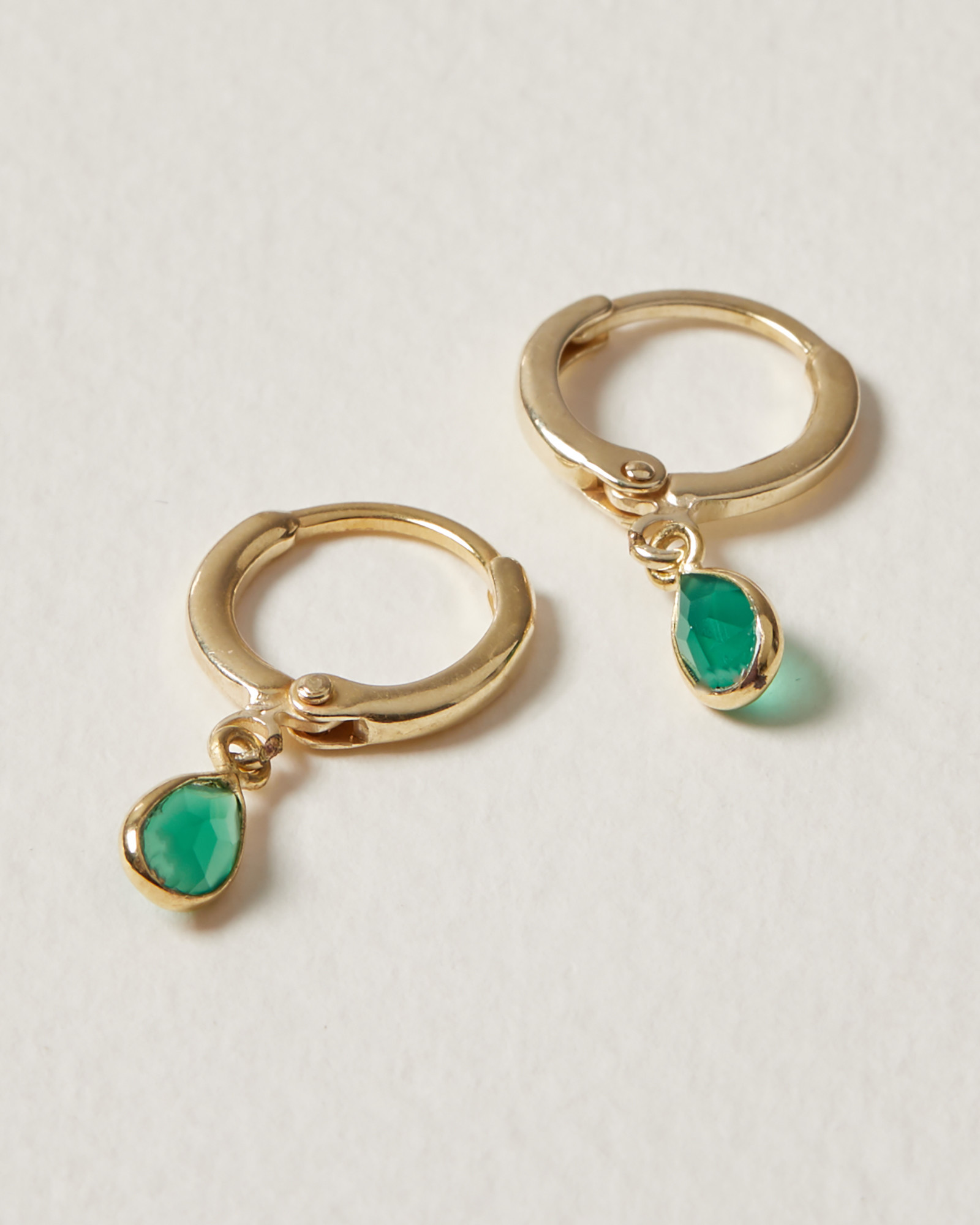 Auden Tiny Teardrop Green Onyx & Gold Plated Huggie Earrings | Oliver Bonas | Oliver Bonas (Global)
