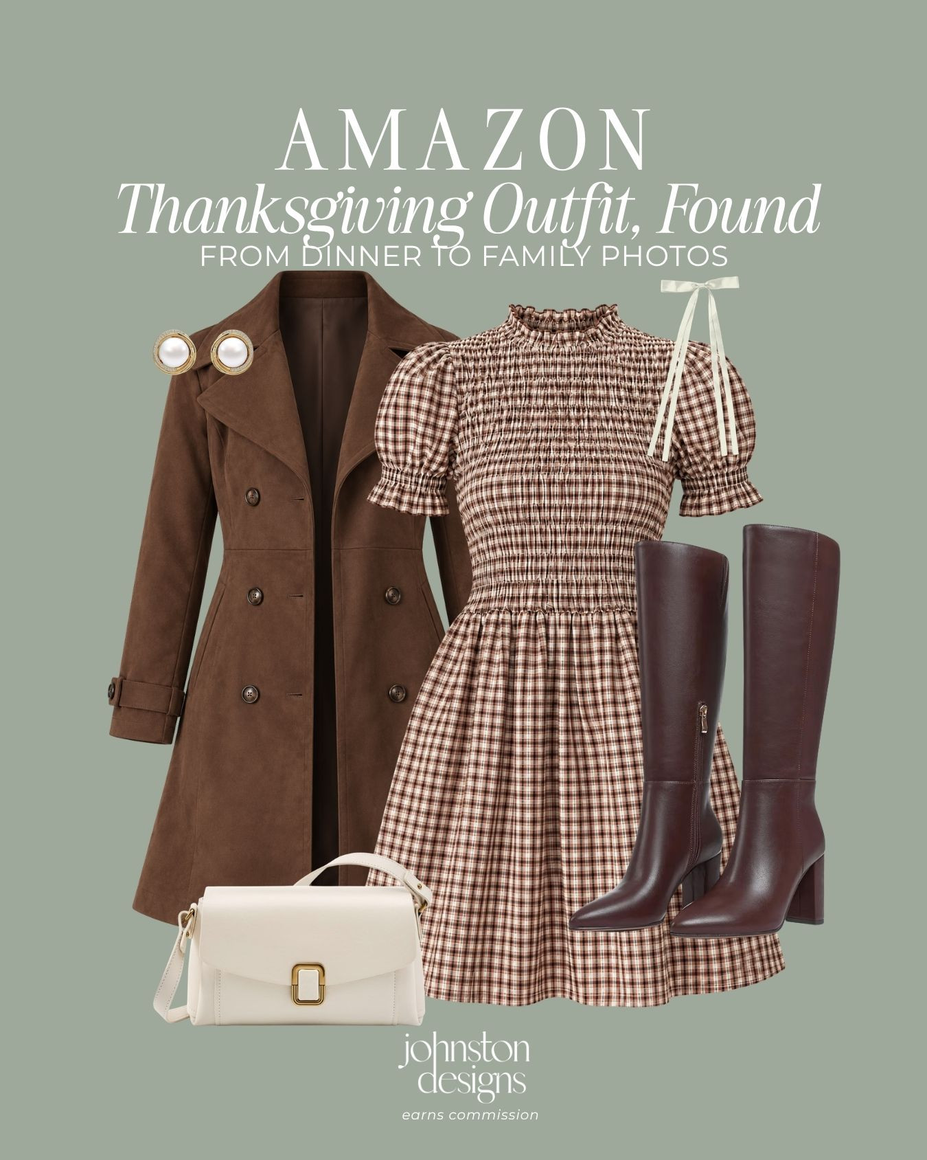 Thanksgiving outfit, found 🤎 Classic plaid, rich brown layers and a touch of cream. An effortless Amazon look for dinner and family photos!

Amazon Thanksgiving outfit, brown plaid dress, smocked puff sleeve dress, brown trench coat, knee high heeled boots, cream handbag, pearl stud earrings, ribbon hair bow, fall family photo outfit, Thanksgiving dinner look.

#thanksgivingoutfit #amazonstyle #plaiddress #fallfamilyphotos #kneehighboots #holidayoutfit #classicfashion #falloutfitideas #affordablestyle 

 #LTKootd #LTKSeasonal