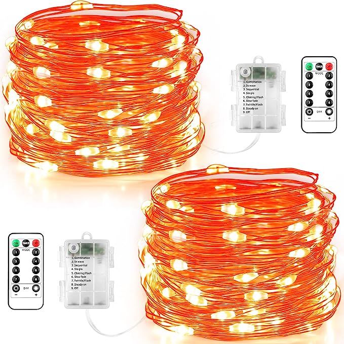 GDEALER 2 Pack Halloween Fairy Lights 20 FT 60 LEDs Orange lights Battery Operated with Remote Ch... | Amazon (US)
