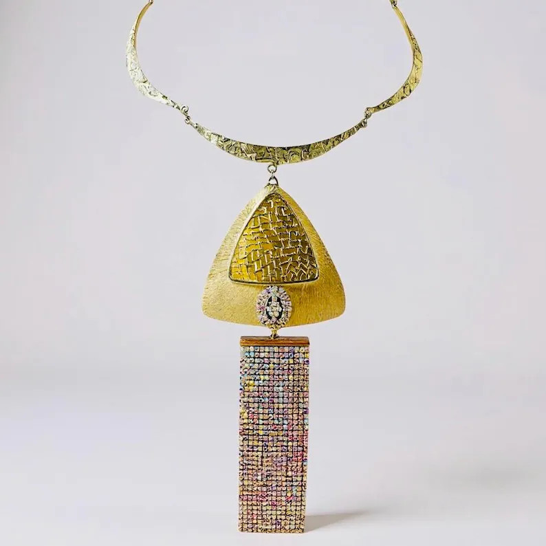 The Drop, 1976 | 1970s Sculptural Glam Necklace | Hinged Gold-Tone Chain with AB Crystal Waterfal... | Etsy (US)