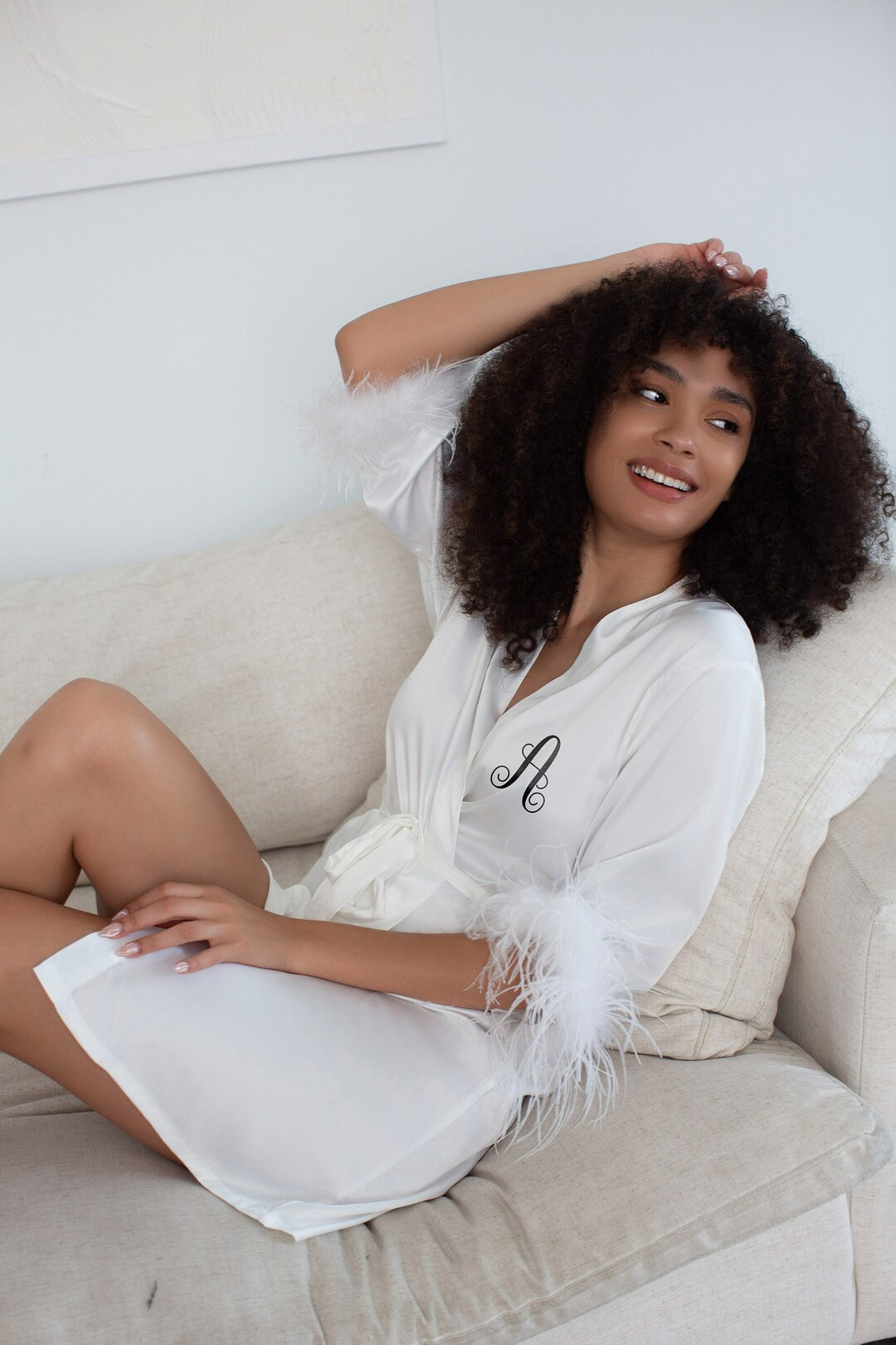 Feathered Sleeve Bridesmaid Satin Silk Robes Personalized - Etsy | Etsy (US)