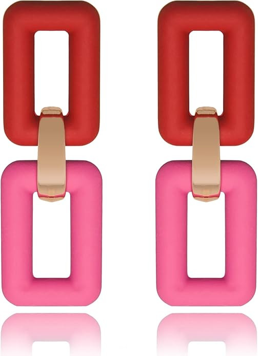 Acrylic Square Earrings Chain Geometric Statement Earrings Rectangle Earrings for Women Candy Col... | Amazon (US)