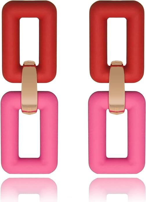Acrylic Square Earrings Chain Geometric Statement Earrings Rectangle Earrings for Women Candy Col... | Amazon (US)