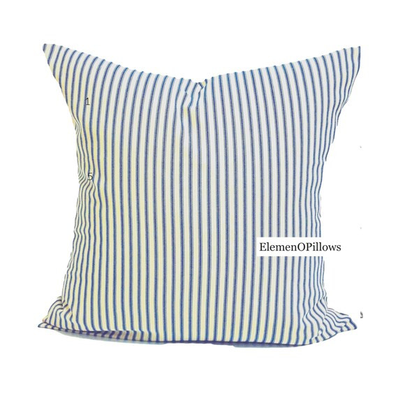 FEATHER PROOF Ticking Pillow Cover, Down Proof Ticking Pillow Cover, Blue Tan Ticking Pillow, Hea... | Etsy (US)