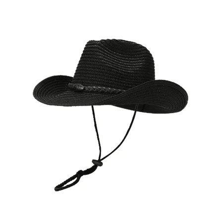 COOPLUS Straw Cowboy Hat for Women Western Cowgirl Adjustable Chin Strap Hats for Summer | Walmart (US)