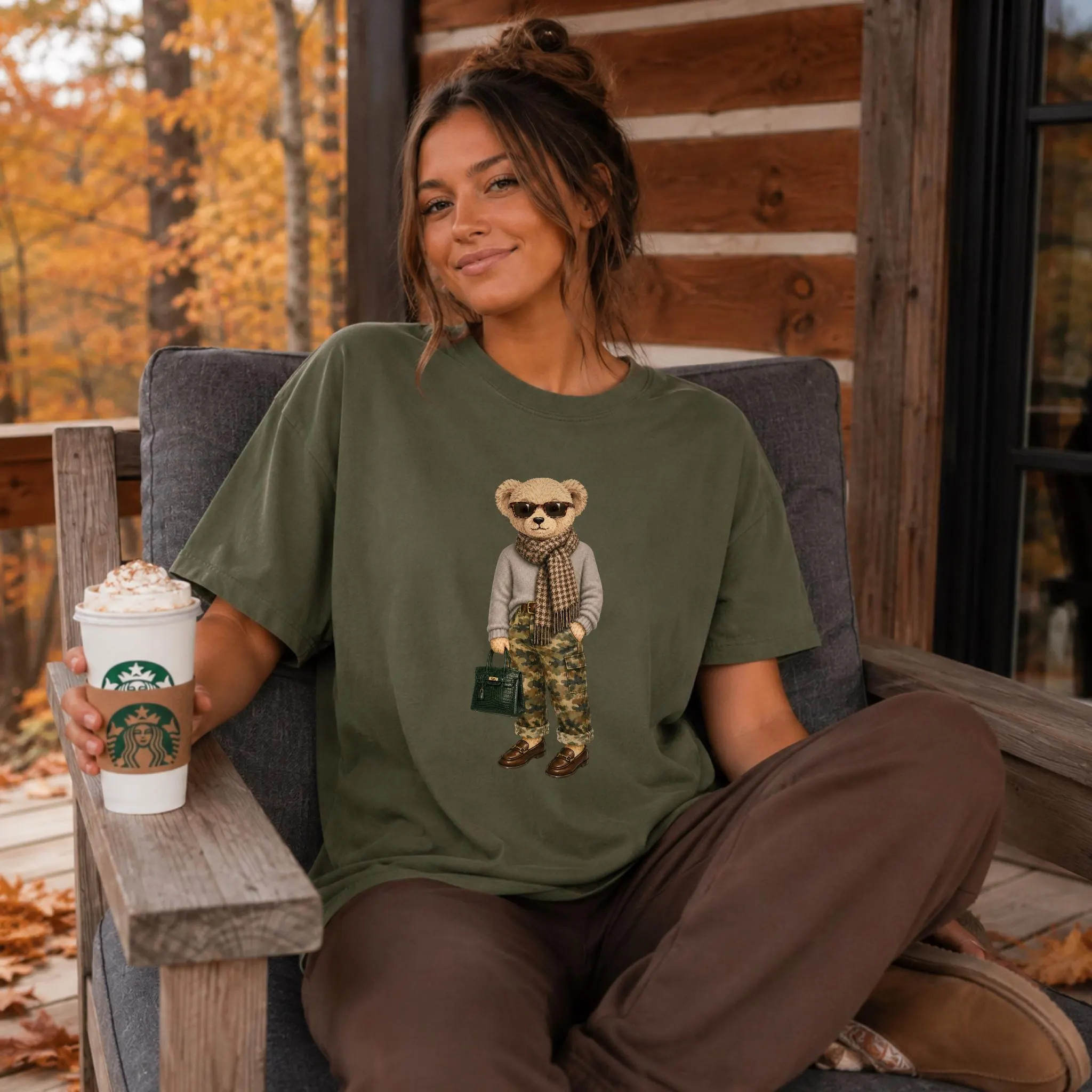 Fall Bear T-shirt, Women's Fall Graphic Crewneck, Preppy Bear Shirt, Autumn Pullover, Comfort Colors | Etsy (Global)