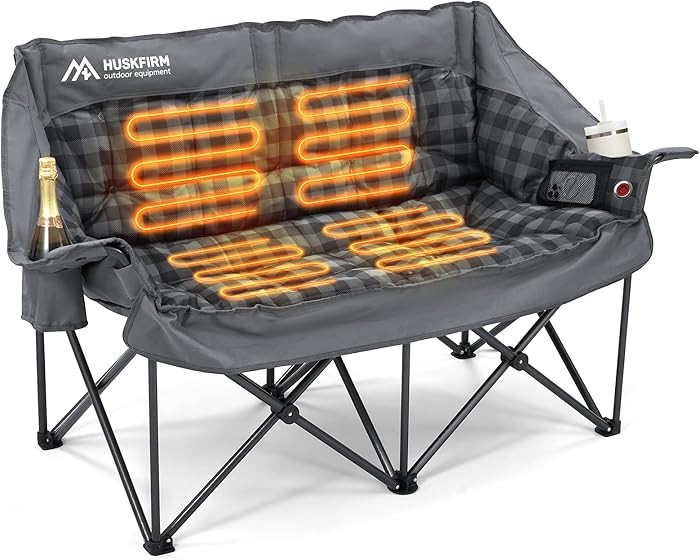 Heated Double Camping Chair, Oversized Camping Loveseat with 4 Heating Zones and 3 Temperature Se... | Amazon (US)