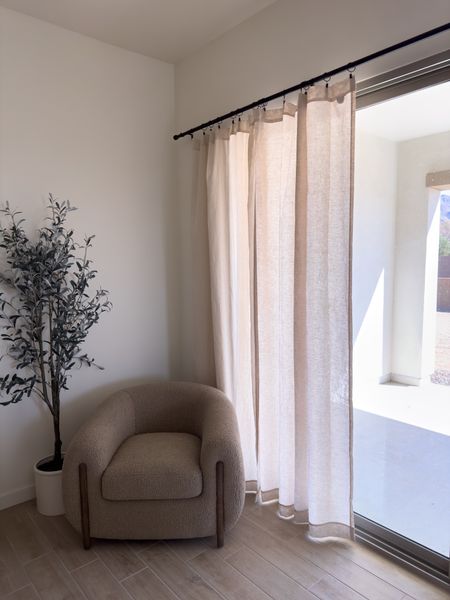 New linen curtains that are affordable! 🤍 they look like pottery barn dupes! Color natural. I put two on the left side (and two on the right side - not pictured). 

#LTKhome